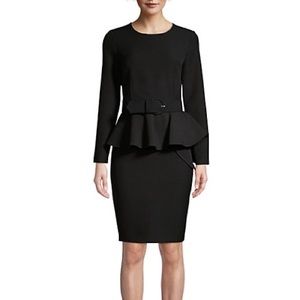 Donna Karan peplum belted long sleeve dress